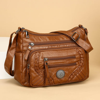 Bolso bandolera/cruzado de piel suave multicapa de gran capacidad para mujer.