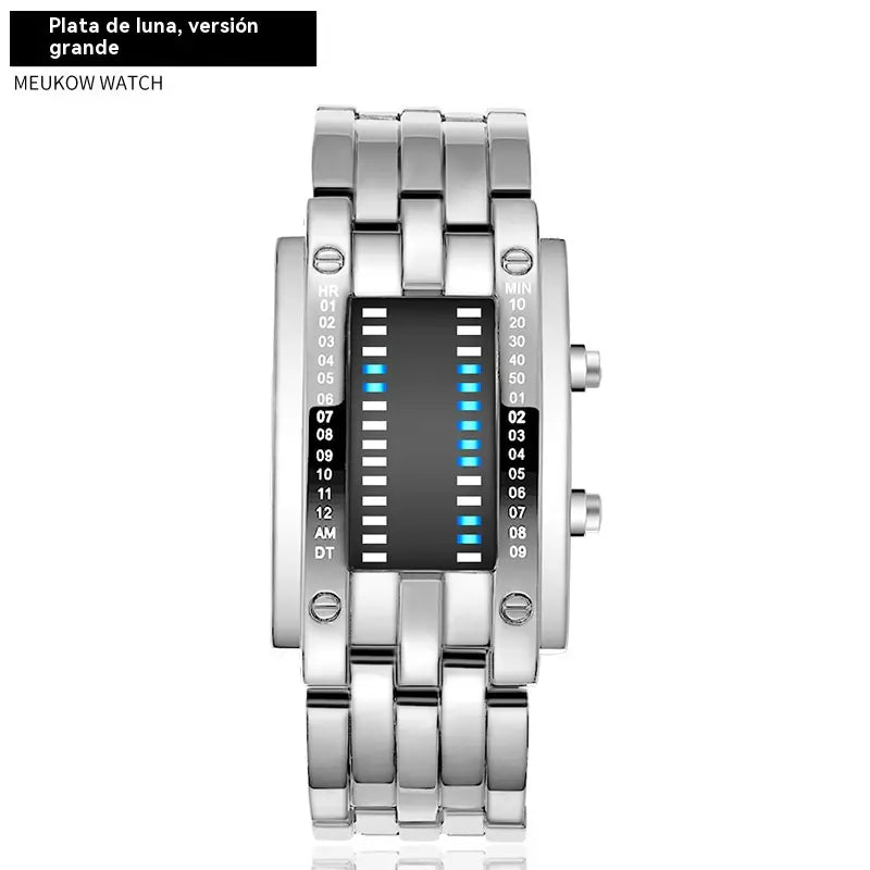 ⌚Reloj electrónico de moda para parejas con LED, doble línea binaria y Iron Man.
