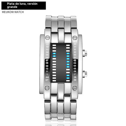 ⌚Reloj electrónico de moda para parejas con LED, doble línea binaria y Iron Man.