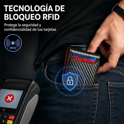 🖤 Cartera RFID de Fibra de Carbono para Hombre – Tarjetero Ultrafino con Clip para Billetes y Múltiples Ranuras