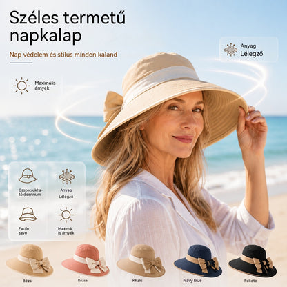 🌞📢 50% kedvezmény! 👒 Női széles karimájú napkalap masnival: Könnyű, lélegző és UV-védő 🌸