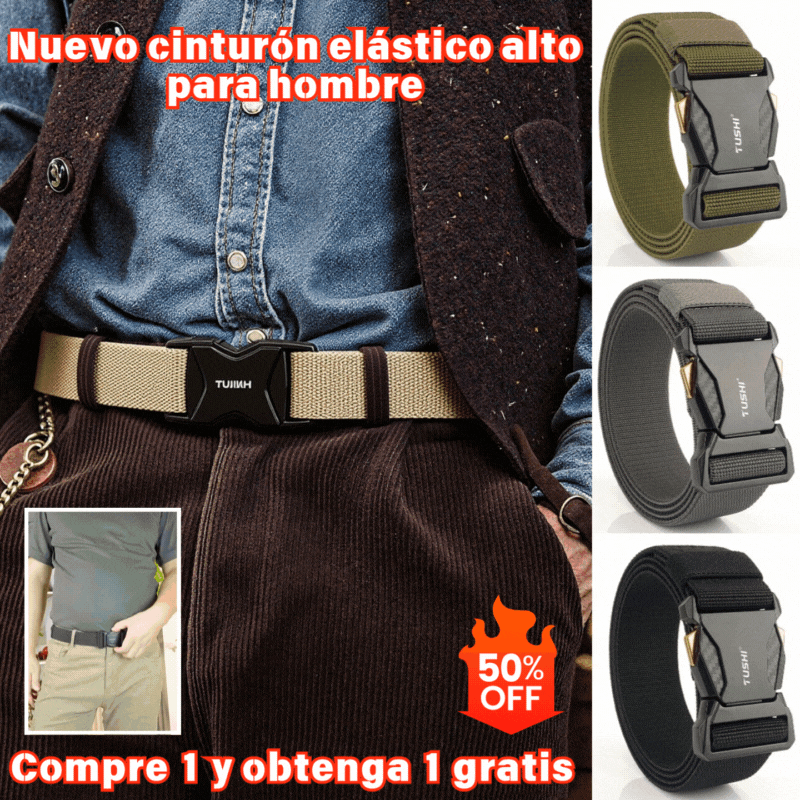 🥰Precio bajo por tiempo limitado🔥 Cinturón táctico elástico para hombre con hebilla de aleación – cómodo, resistente y fácil de usar