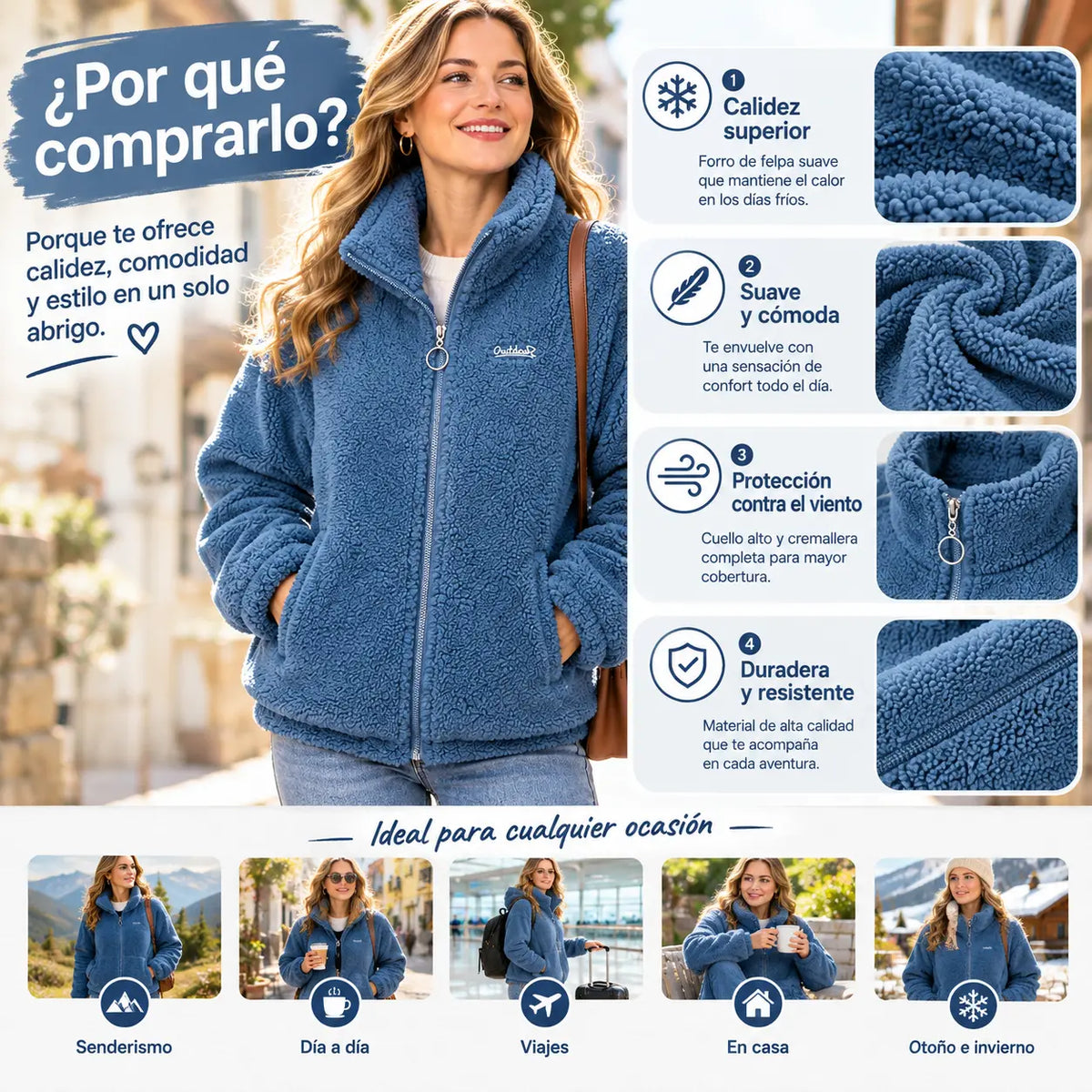 😍 ¡A mitad de precio! 【M-4XL】Chaqueta polar de invierno, chaqueta gruesa con forro de borreguillo, chaleco cálido.