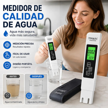 Analizador portátil de calidad del agua TDS&EC: cuenta con pantalla digital e indicador de temperatura; mediciones precisas y resultados rápidos.
