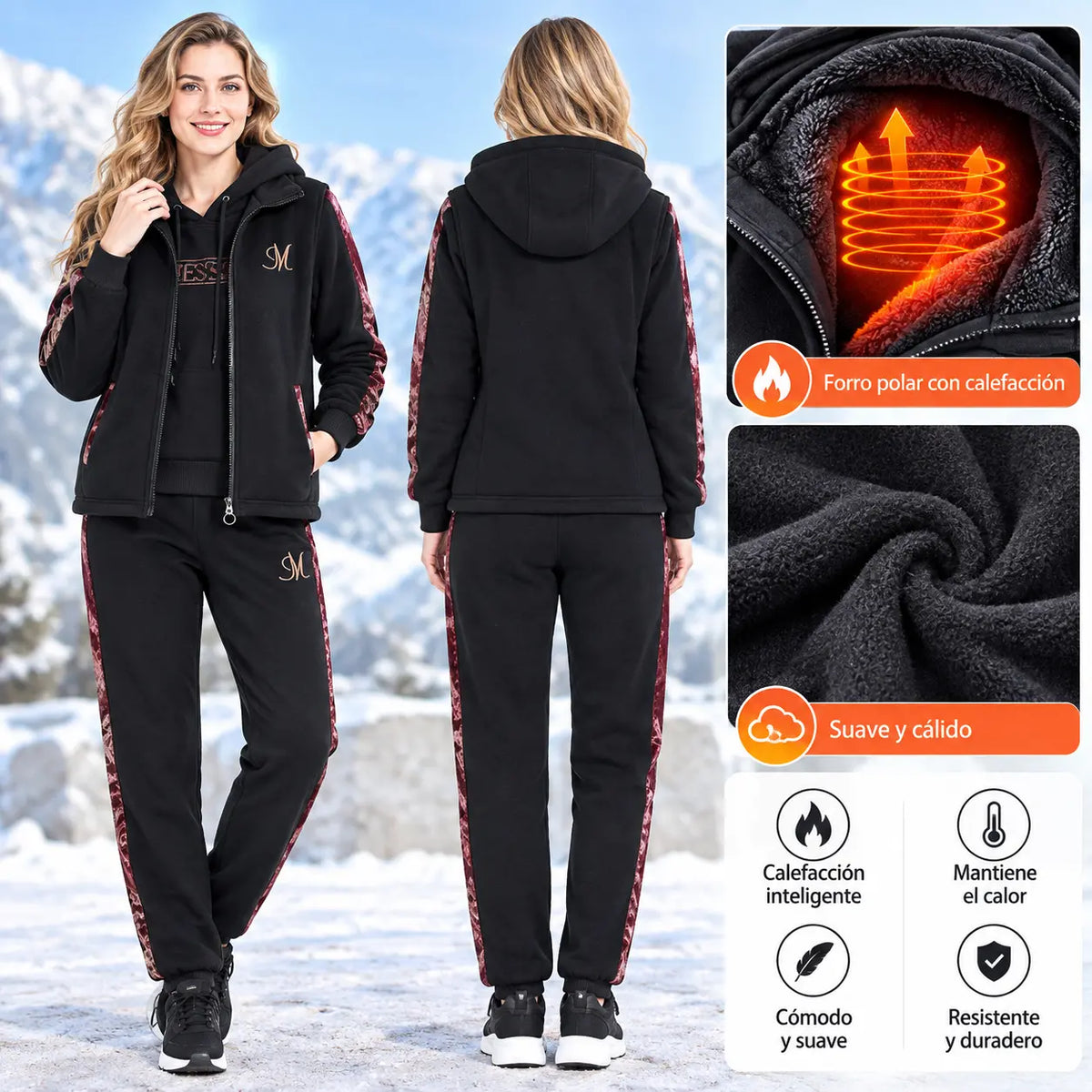 🔥【pantalón + suéter + chaqueta】Nuevo conjunto deportivo y casual de otoño/invierno 2025, acolchado y grueso.