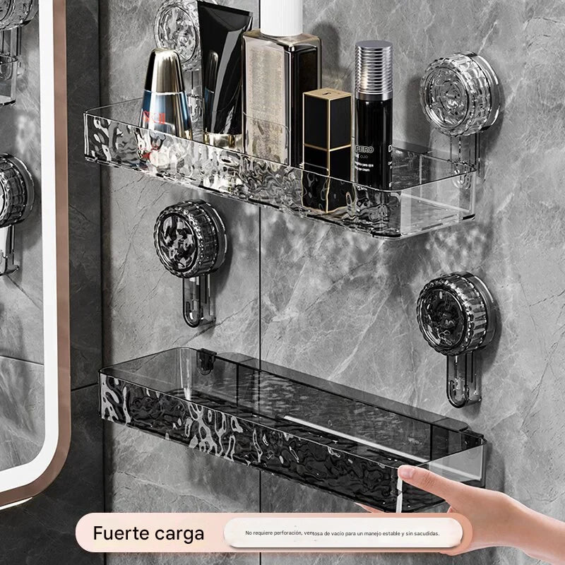🍽️🧺🔥 Estante de almacenamiento con ventosa sin perforaciones, elegante estante de drenaje ondulado, adecuado para cocina y baño