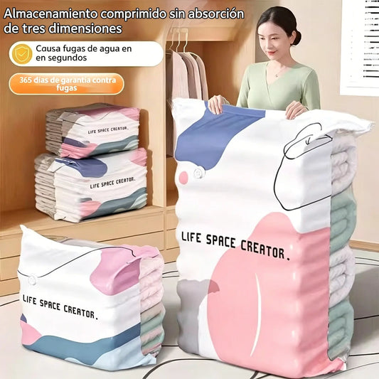 🧳【Juego de 5 piezas】💨 Bolsa de almacenamiento al vacío grande y compresible: no requiere bomba, es a prueba de fugas e ideal para ahorrar espacio en maletas y en casa ✈️