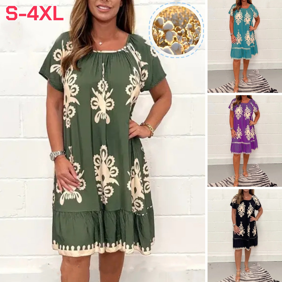 💕💕【S-4XL】Vestido casual de verano con estampado étnico: ¡estilo y comodidad en un solo diseño!