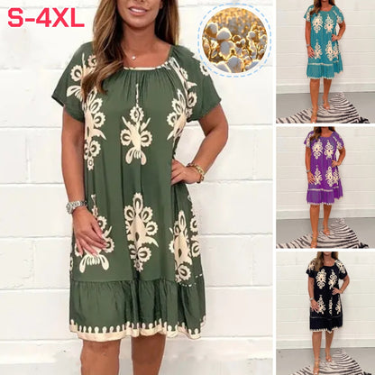 💕💕【S-4XL】Vestido casual de verano con estampado étnico: ¡estilo y comodidad en un solo diseño!