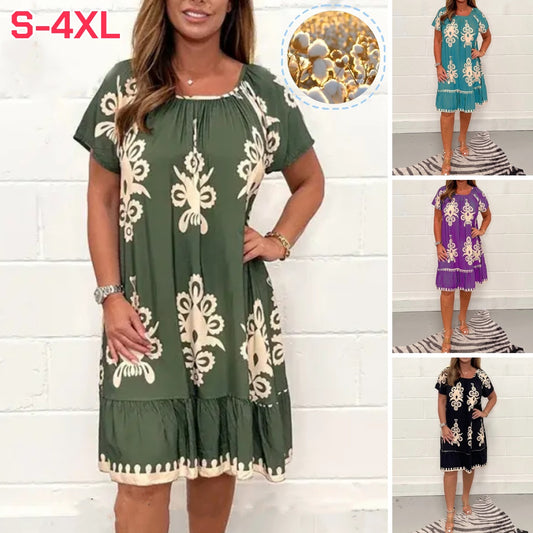 💕💕【S-4XL】Vestido casual de verano con estampado étnico: ¡estilo y comodidad en un solo diseño!