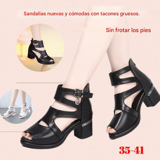 👠【35-41】Nuevas sandalias de verano con tacones gruesos y abertura en la parte superior.