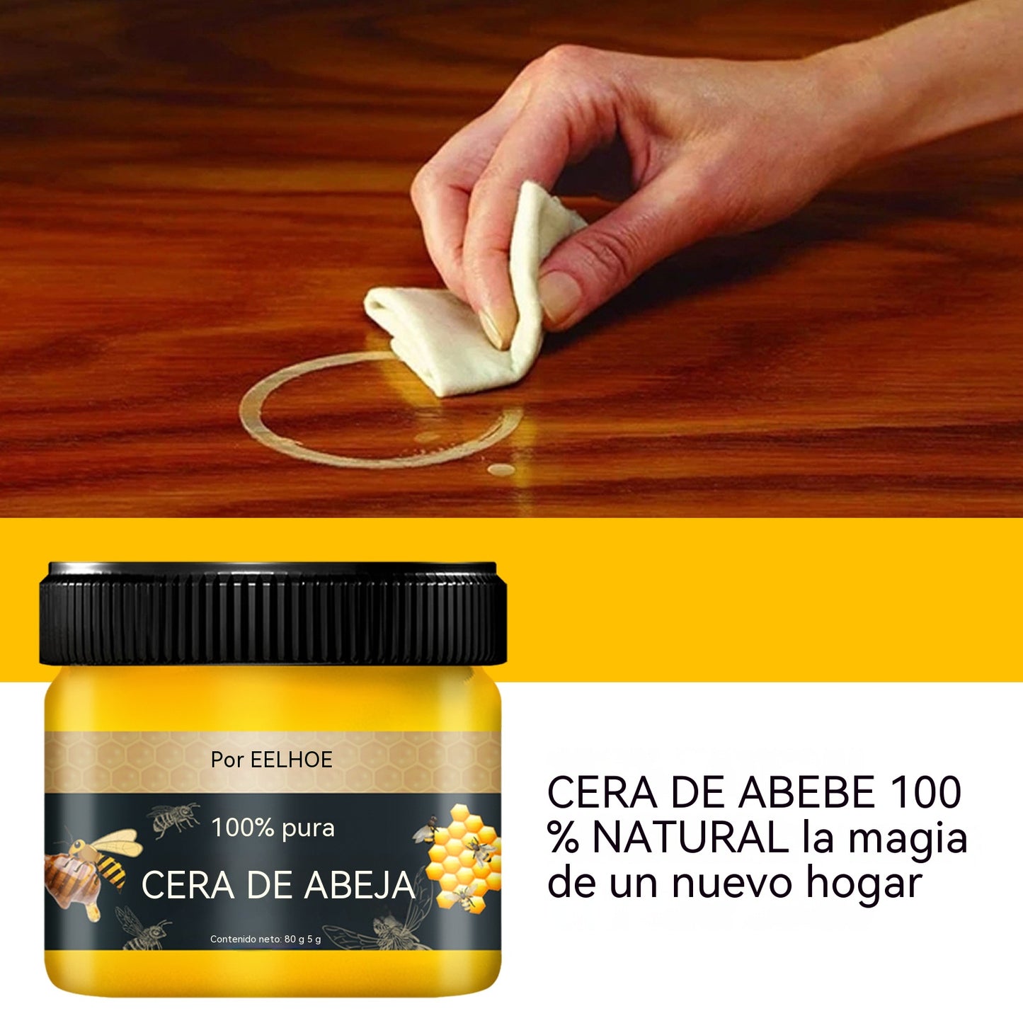 【Compra 1 y llévate 1 gratis】【2 botellas】Cera de abeja natural para el mantenimiento de muebles de madera y suelos: aporta brillo, repele el agua y evita grietas.