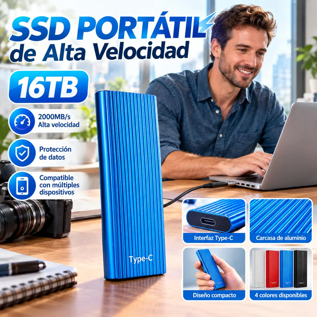 🏆 Oferta por tiempo limitado ⚡🔥 Mini unidad SSD portátil Type-C de alta capacidad de 16 TB