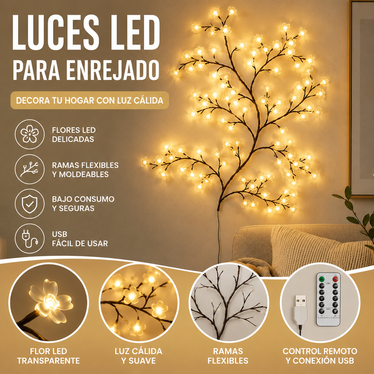 Las lámparas LED con forma de flor de melocotón se utilizan para decorar las paredes interiores y crear un ambiente romántico.