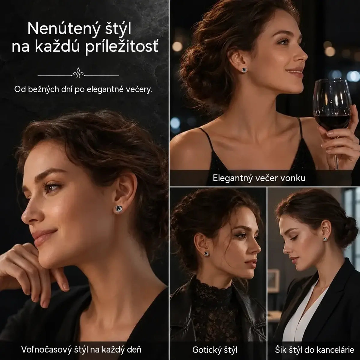 🖤 Strieborné gombíkové náušnice S925 – gotický motív viniča, čierny zirkón, veľkosť 8 mm, 1 pár pre citlivé uši.
