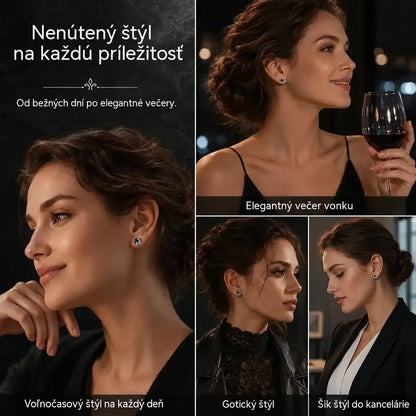 🖤 Strieborné gombíkové náušnice S925 – gotický motív viniča, čierny zirkón, veľkosť 8 mm, 1 pár pre citlivé uši.