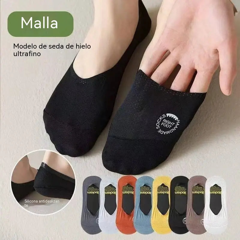 【8 pares 】🧦Medias de malla de seda helada para hombre, antideslizantes y de corte bajo.
