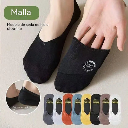【8 pares 】🧦Medias de malla de seda helada para hombre, antideslizantes y de corte bajo.