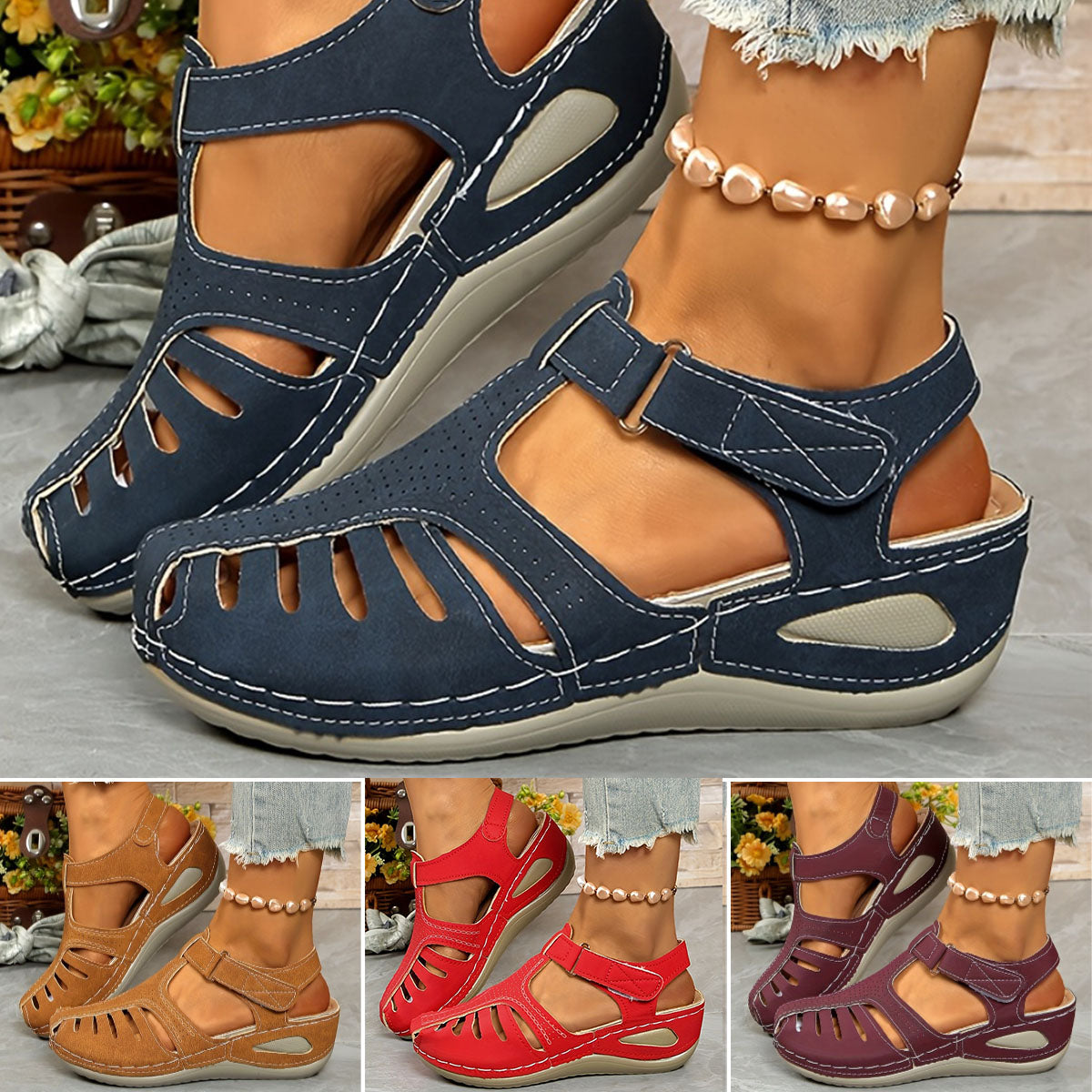 🔥【34-44】Sandalias de cuña casuales para mujer, transpirables y cómodas