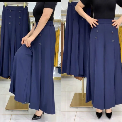 🔥【45-90kg】Falda de pantalón de pierna ancha y cintura alta drapeada a la moda para mujer