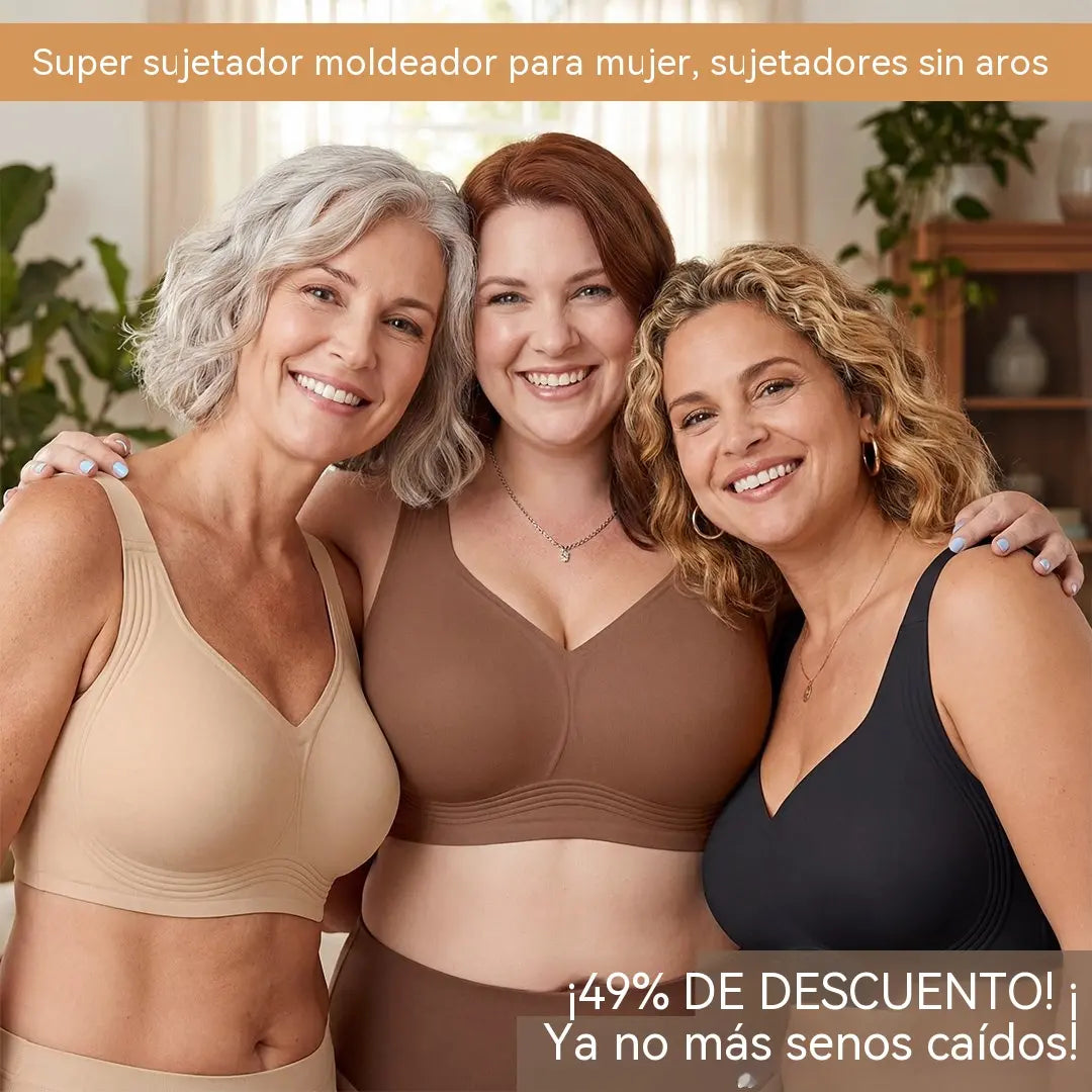 【Juego de 2 piezas】Sujetador sin aros para mujer de tallas grandes | Sujeción completa, cómodo y transpirable | Efecto lifting | Tallas S-4XL (Adecuado para un peso de 35 a 105 kg)