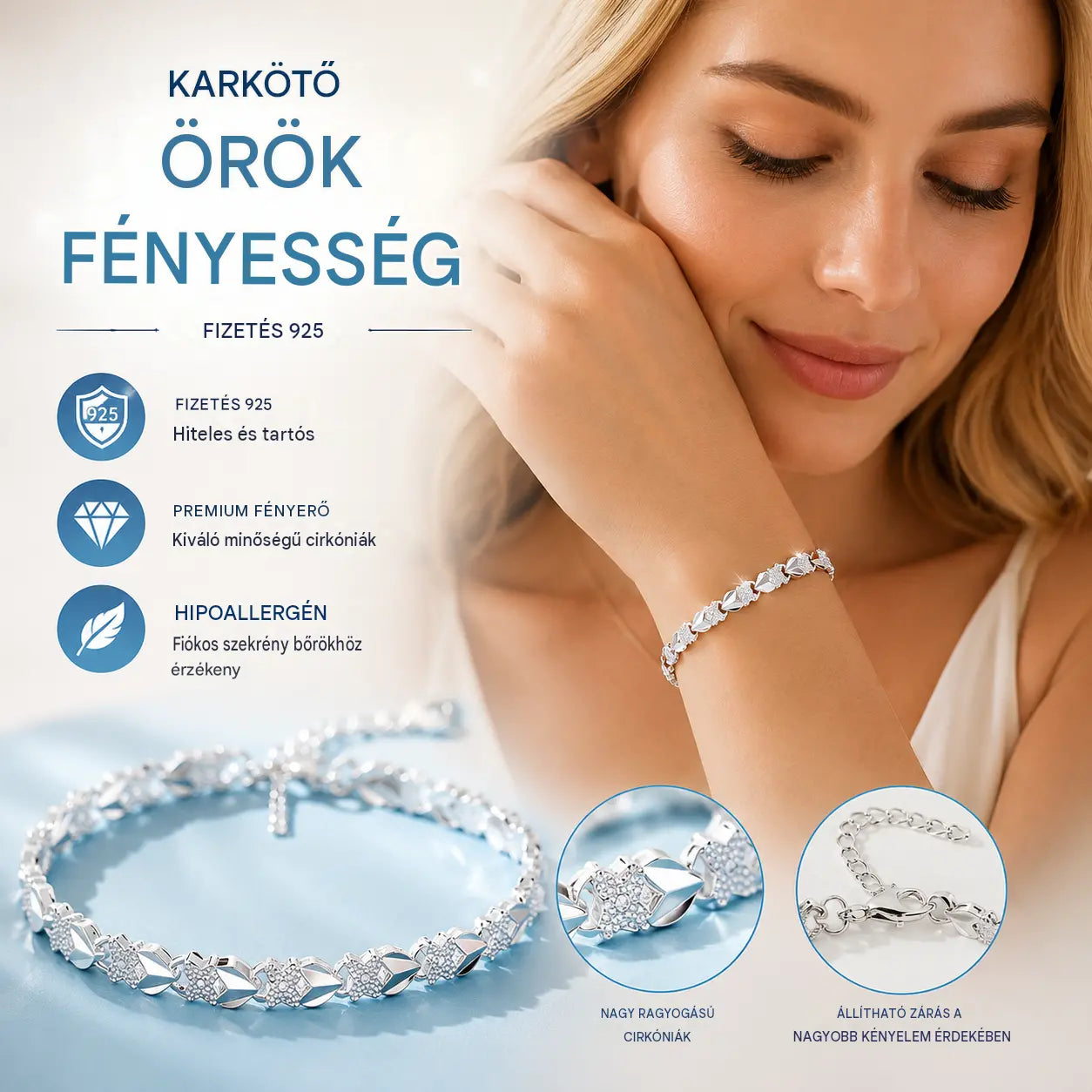 💖Új divatos 925 sterling ezüst női karkötő🍀