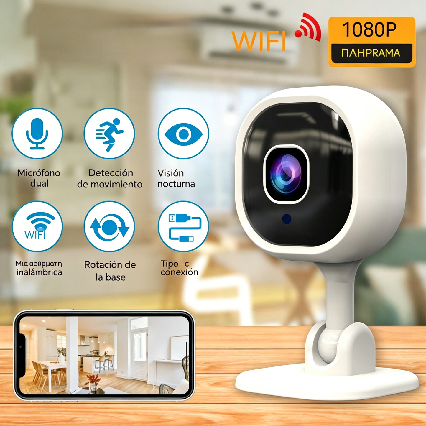 Cámara de seguridad inalámbrica inteligente HD para el hogar