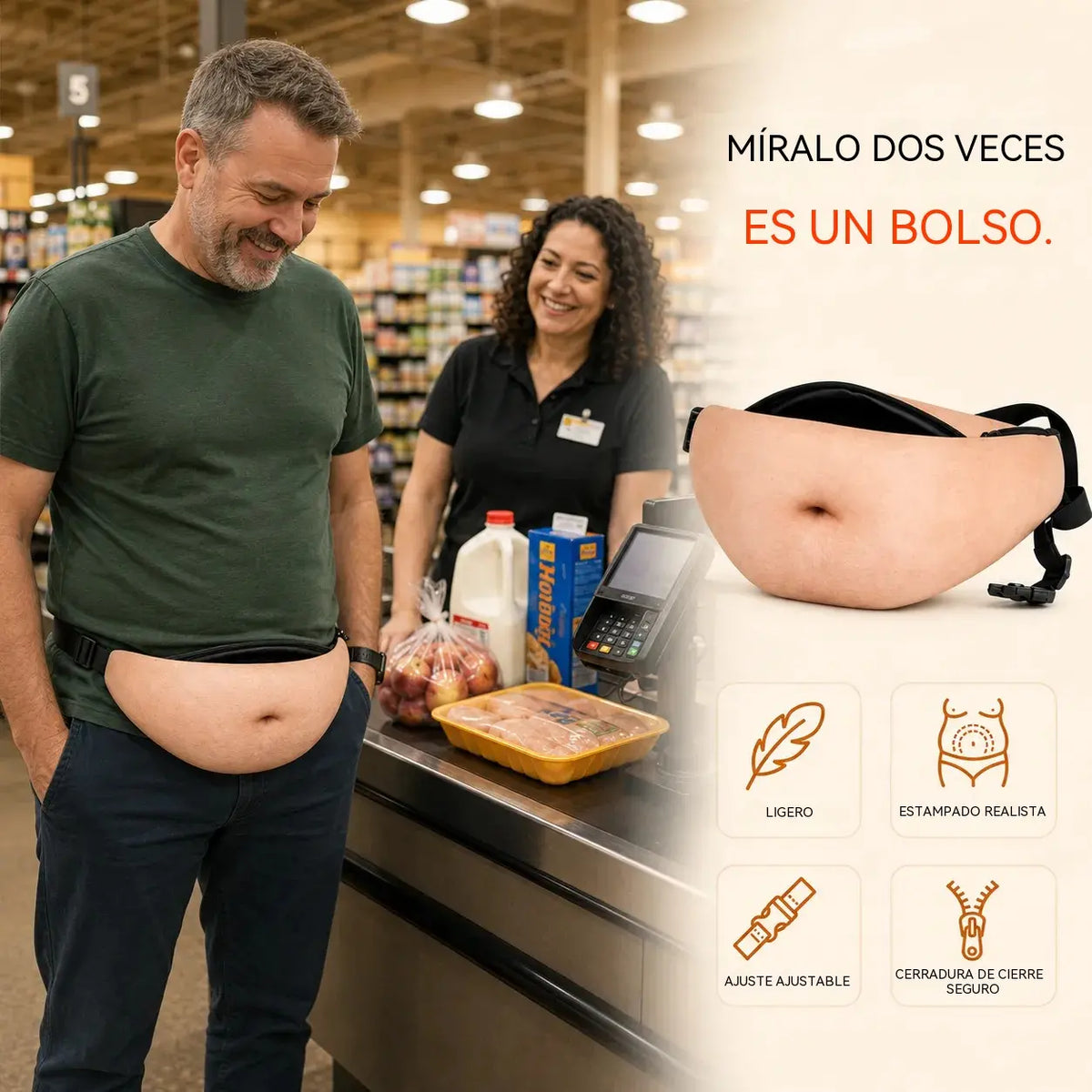 😂🎒 Riñonera con Barriga Falsa | Bolsa Divertida con Diseño de Gran Barriga Realista