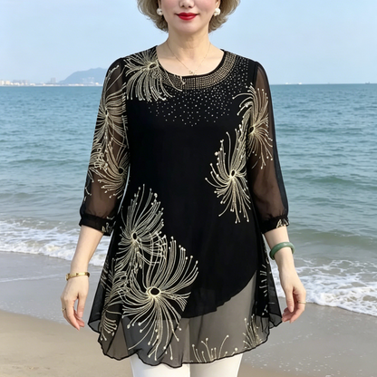 【M-4XL】Camisa de gasa bordada con flores para mujer, a la moda, 2026