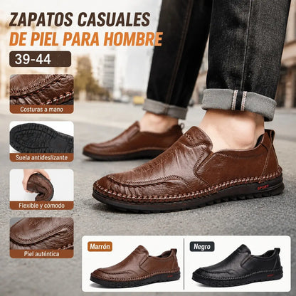 【39-44】Zapatos planos casuales de piel para hombre, nuevos, suaves y antideslizantes, con un elegante estilo retro.
