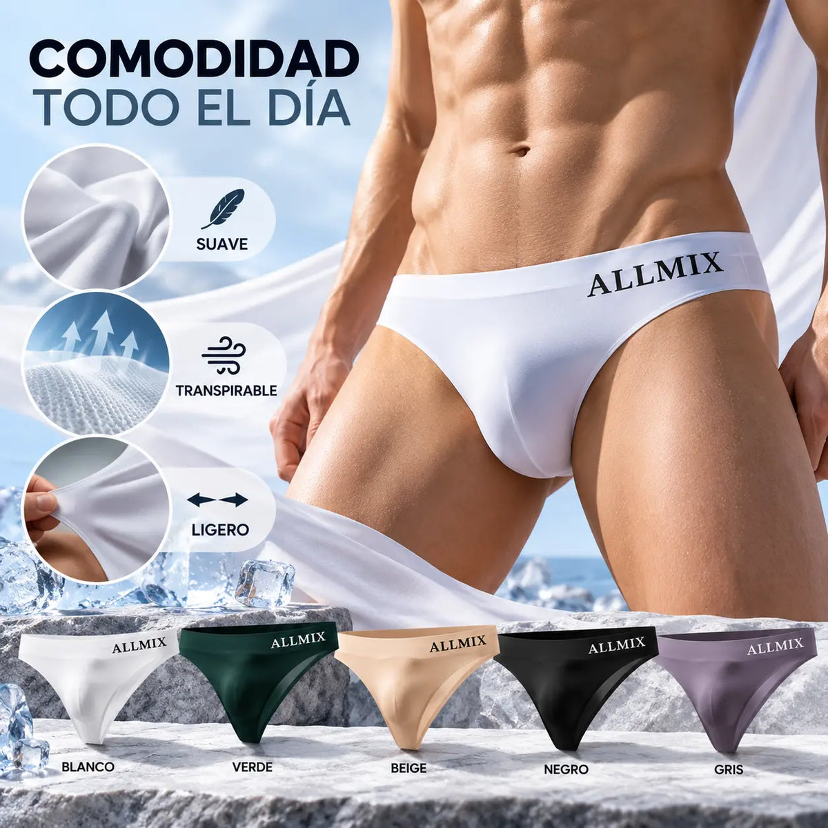 🔥【5PCS 】Tanga sexy de tiro bajo y sin costuras de seda fría para hombre