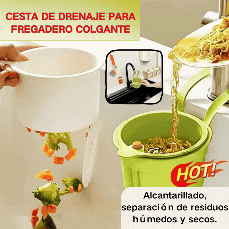 🧺Cesta de drenaje para fregadero para uso doméstico | Ahorra tiempo y esfuerzo, drena el agua, separa las zonas húmedas de las secas y clasifica la basura 👋❌