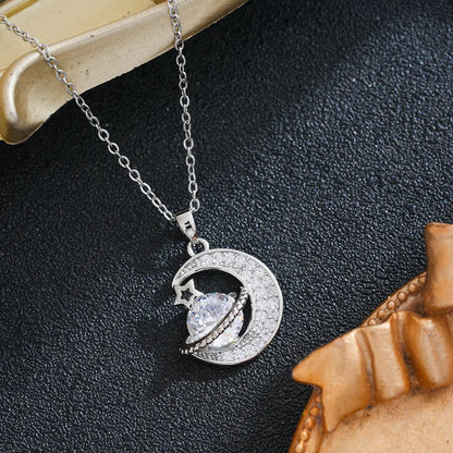 Nuevo collar con colgante de luna de alta gama / engastado con piedras preciosas brillantes / diseño romántico y moderno, ideal para usar a diario**