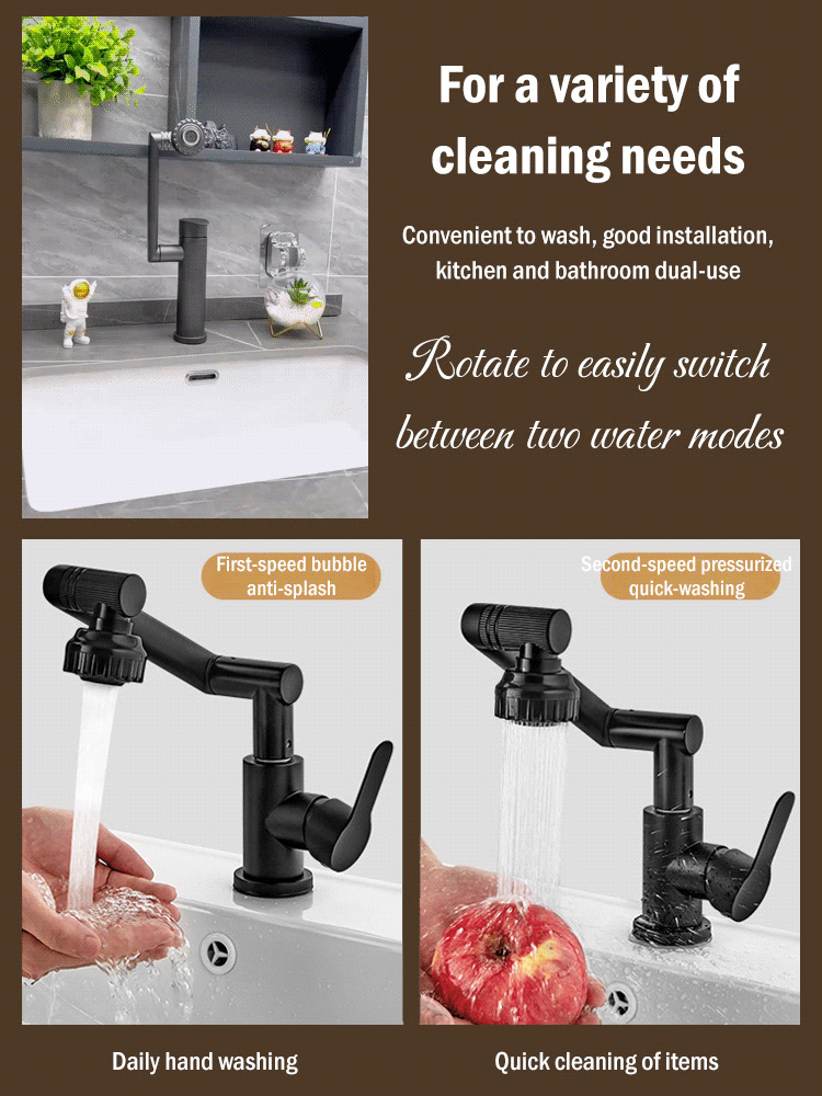 💦Grifo de lavabo universal regulable, rotación de 1080°.