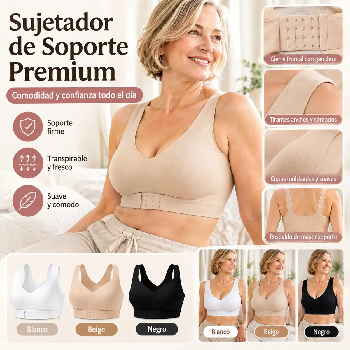 【Paquete de 3】【S-2XL】Ropa interior moldeadora para mujer, corrige la línea de la espalda