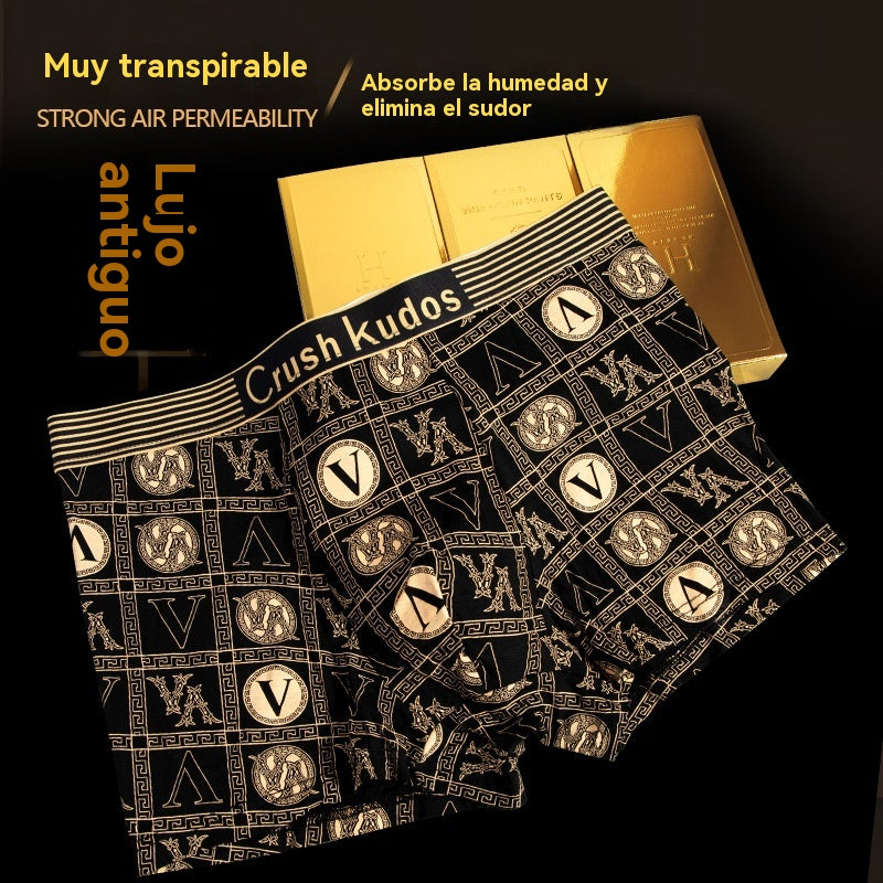 🔥【4 piezas】🚹✅💥【40-140 kg】Ropa interior de seda de hielo transpirable para hombre, ropa interior cómoda sin costuras, talla grande, estampado de moda