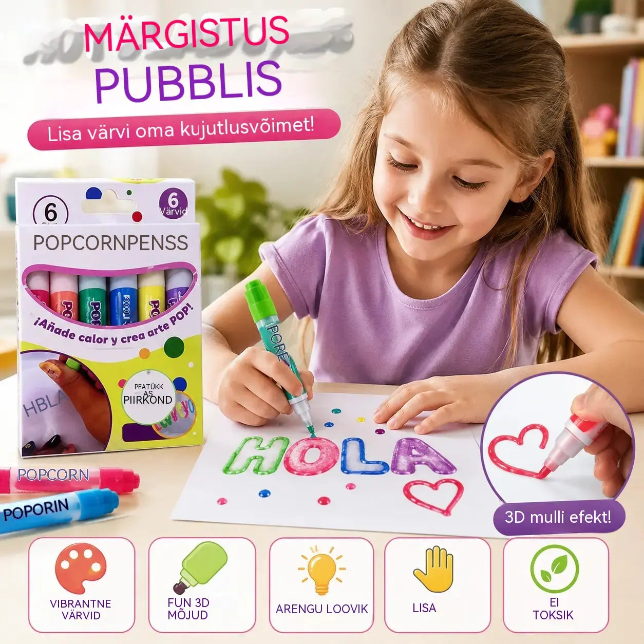 🎁【Osta 1, saa 1 tasuta】3D-printimispliiats lastele: popkorni stiilis mullijoonistus (ise-ise)