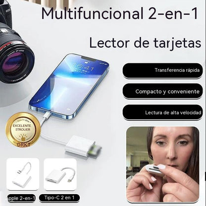 📸📱Lector de tarjetas de doble puerto compatible con teléfonos Apple, tarjetas SD y cámaras con conectividad Tipo-C.