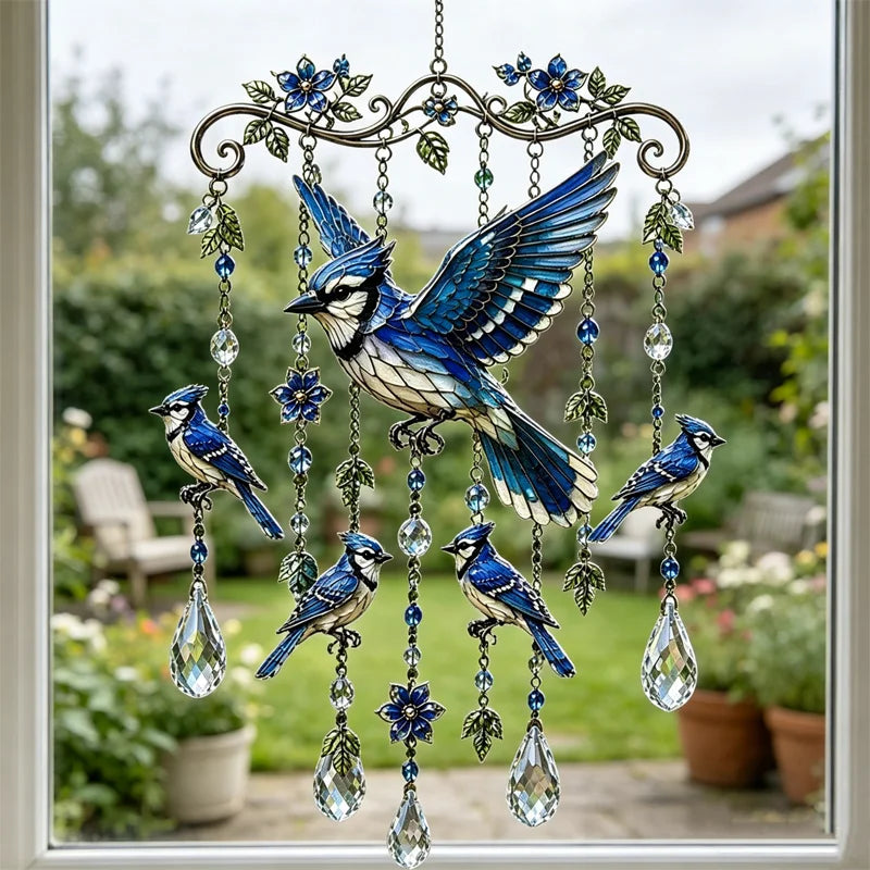 🐦Campanilla de viento de cristal con colibrí y diseño pintado de estilo retro.