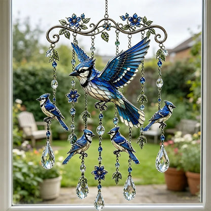 🐦Campanilla de viento de cristal con colibrí y diseño pintado de estilo retro.