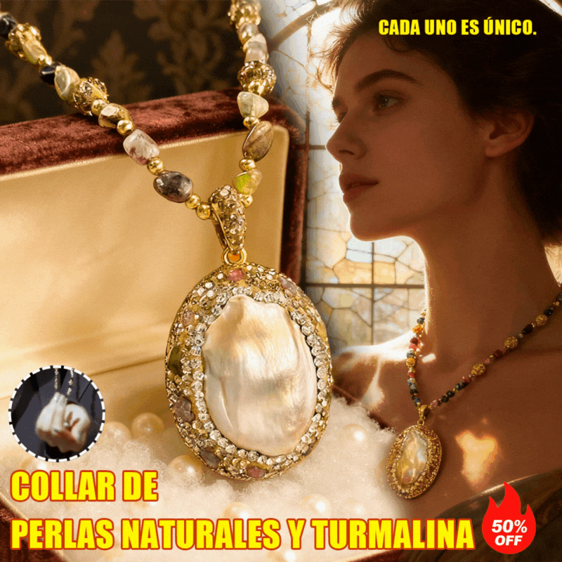 ✨【1 artículo 26 euro】Collar barroco natural de perlas y turmalina