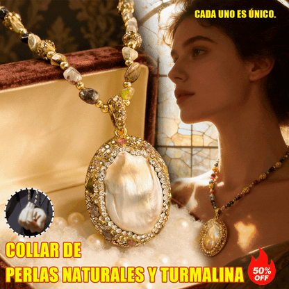 ✨【1 artículo 26 euro】Collar barroco natural de perlas y turmalina