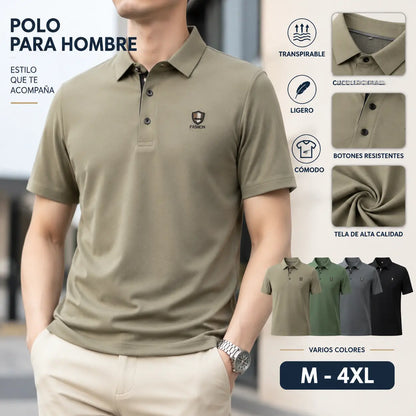 【M-4XL】Verano 2026 Nuevo polo casual con solapa de media manga de seda helada