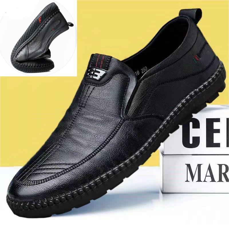 【39-44】Nuevos zapatos de cuero genuino de vaca para hombre, zapatos planos de cuero con suela blanda, estilo casual de negocios, elegantes y versátiles.