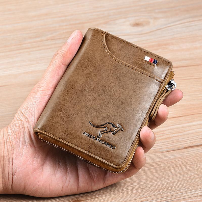 Cartera antimagnética para hombre, de cuero suave y gran capacidad