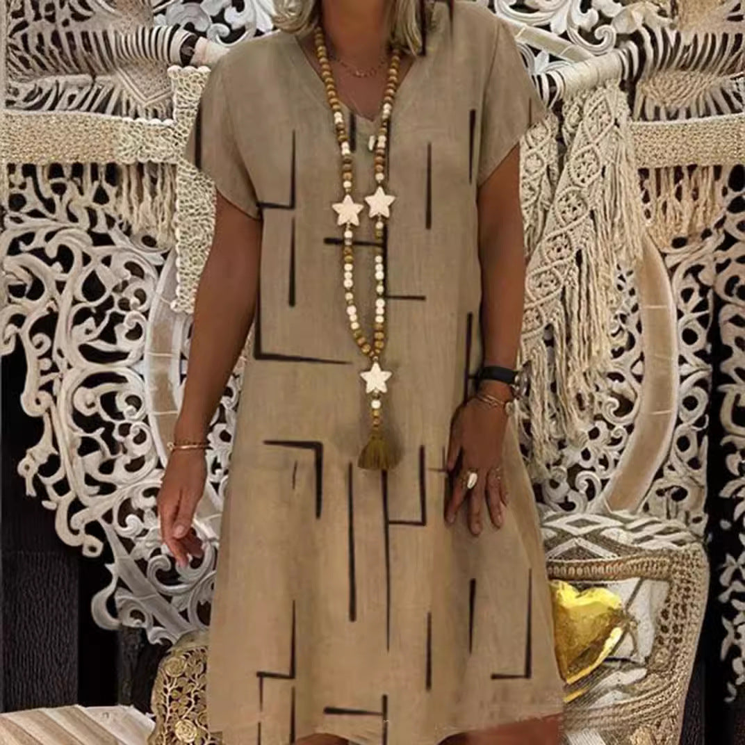 【45% DE DESCUENTO】🏆👗【Tallas S-5XL】Vestido de algodón estampado con cuello en V