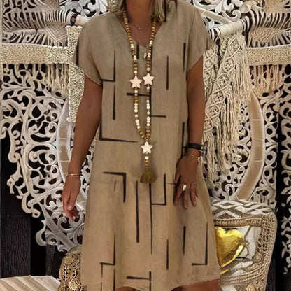 【45% DE DESCUENTO】🏆👗【Tallas S-5XL】Vestido de algodón estampado con cuello en V