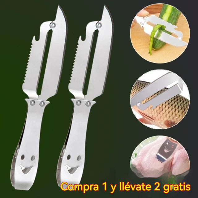 💖【3 artículos】🧅🔪 Pelador de cocina multifuncional 6 en 1: ¡Pela, corta verduras, extrae las vísceras, descama, despluma y abre botellas! 🔥