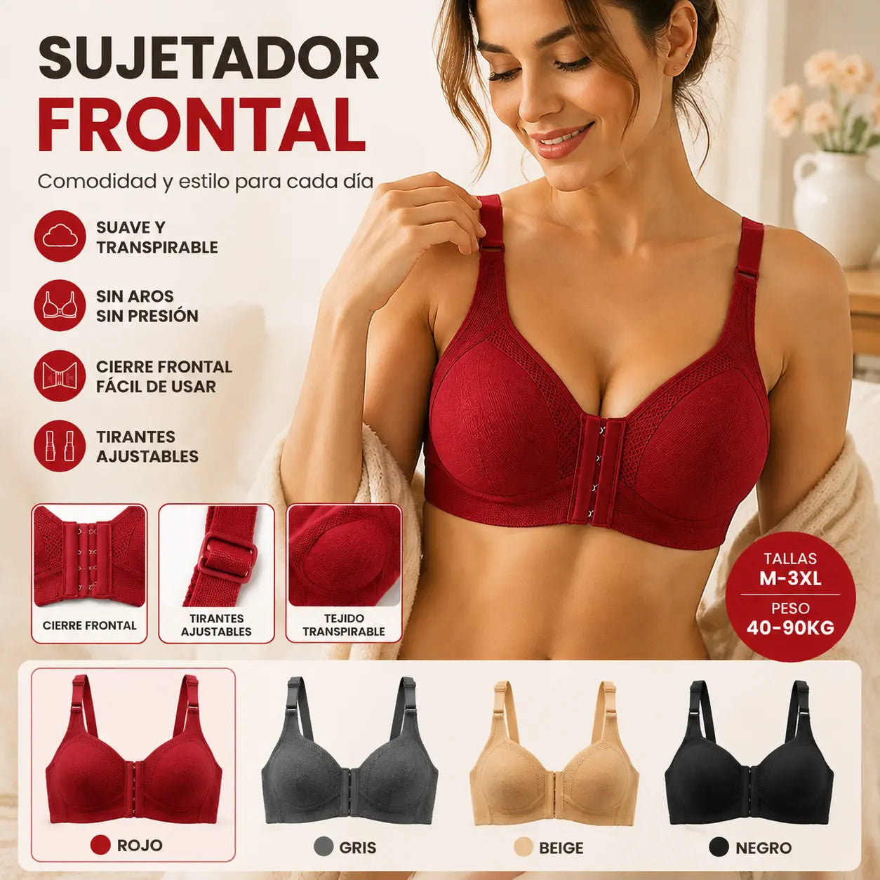 【M-3XL】【40-90KG】Sujetador push-up de alta calidad, sin costuras, moderno y sexy, previene la flacidez【Paquete de 3】