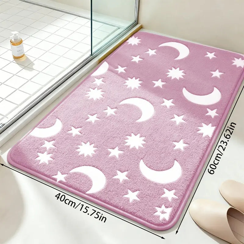 🌙 Juego de baño con diseños de luna y estrellas que brilla en la oscuridad – Alfombrilla de baño antideslizante 🌙
